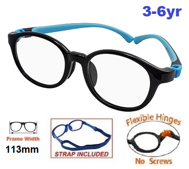 Flexible Kids Glasses 9009 C5 Black Blue with Convertible Goggles Kit