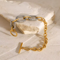 Two-Tone Stainless Steel PVD Bracelet – Gold & Silver Chain Link | Waterproof, Non-Tarnish Jewelry