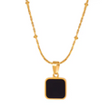 Black Faux Stone Square Pendant Necklace