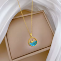 18K Gold Plated Ocean Wave Crystal Pendant Necklace