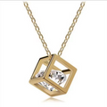 18K Gold-Plated Cube Solitaire Pendant Necklace