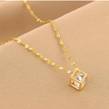 18K Gold-Plated Cube Solitaire Pendant Necklace