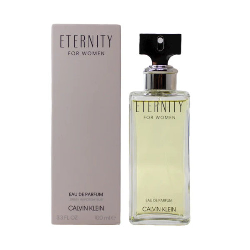 Calvin Klein Eternity bottle showing soft golden liquid and sleek rectangular design Calvin Klein Eternity bottle showing soft golden liquid and sleek rectangular design