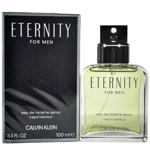 Calvin Klein Eternity EDT bottle highlighting sleek clear glass and light green liquid Calvin Klein Eternity EDT bottle highlighting sleek clear glass and light green liquid