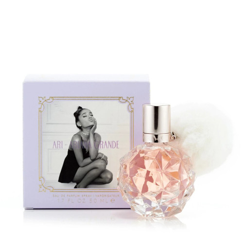 Ariana Grande Ari Eau de Parfum 1.7 oz bottle showcasing playful pink design with fluffy pom-pom Ariana Grande Ari Eau de Parfum 1.7 oz bottle showcasing playful pink design with fluffy pom-pom