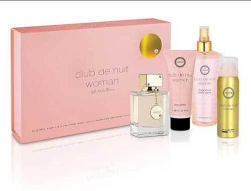 Armaf Club De Nuit 4-piece gift set for women including EDP, spray, lotion, and splash Armaf Club De Nuit 4-piece gift set for women including EDP, spray, lotion, and splash