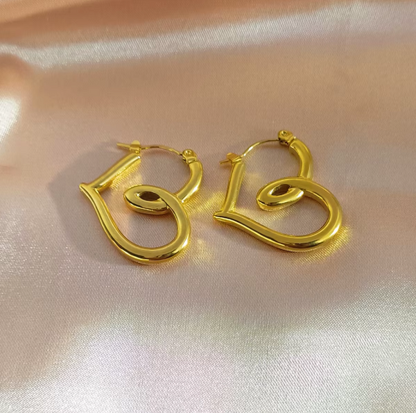 SS 18K Plated PVD Fluid Heart Shaped Hoops