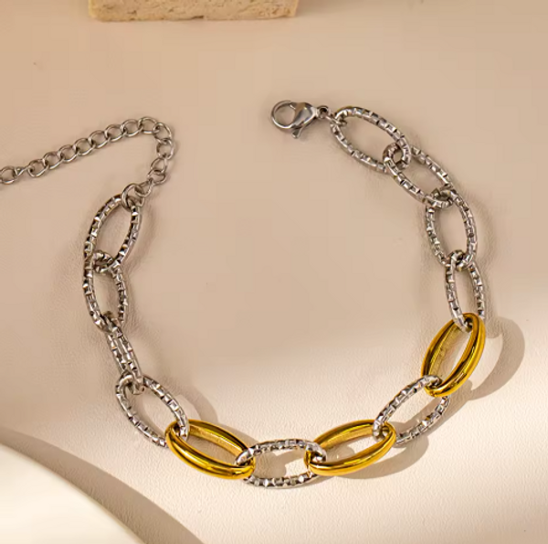 Two-Tone Stainless Steel and 18K Gold PVD Bracelet Waterproof and Hypoallergenic