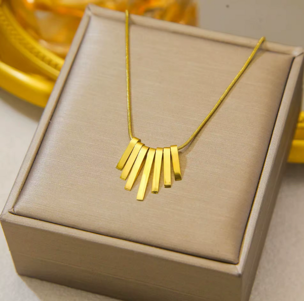 18K Gold Plated Linear Bar Pendant Necklace