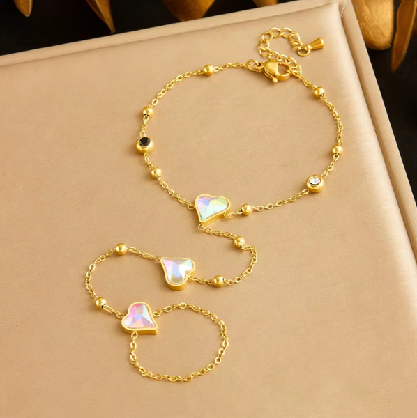 18K Gold Plated Heart Hand Chain Ring Bracelet