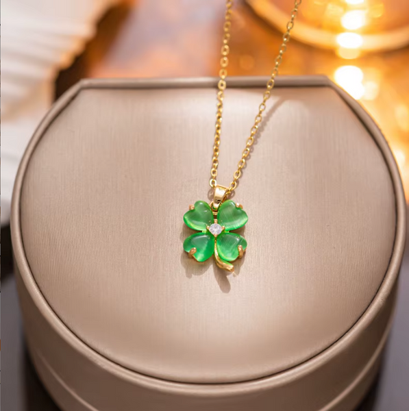 18K Gold Plated Green Clover Pendant Necklace