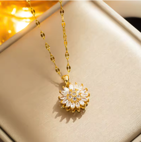 18K Gold-Plated Spinning Sunburst Wheel Pendant Necklace