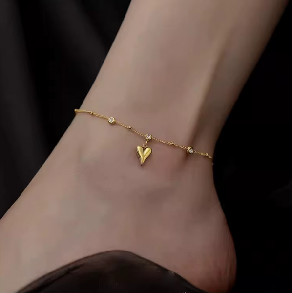 18K Gold-Plated Heart Charm Anklet
