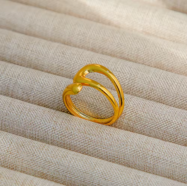 Modern Sculpted Gold Open Band Ring – Adjustable Statement Ring