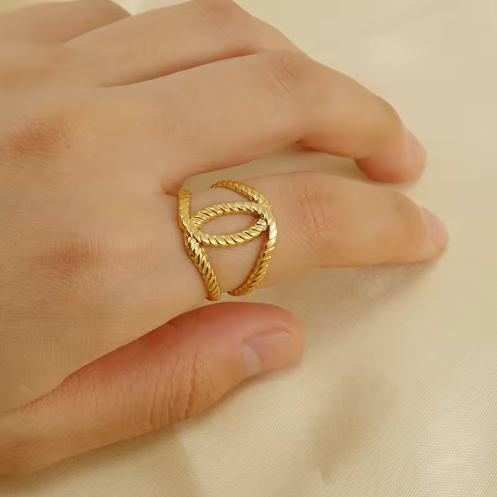 Twisted Rope Adjustable Ring with 18K PVD Gold