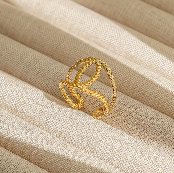 Twisted Rope Adjustable Ring with 18K PVD Gold