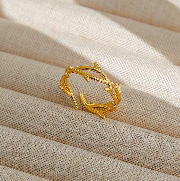 Gold Leaf Vine Adjustable Ring in 18K PVD Gold Plated