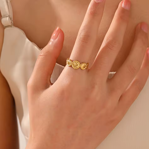 Aurelia Coin Cuff Ring in 18K PVD Gold