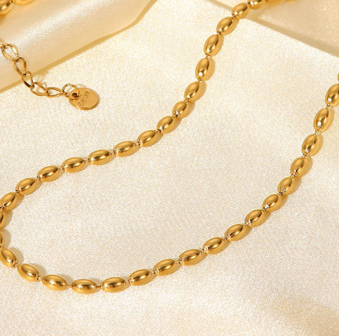 PVD Gold Rice Bead Necklace