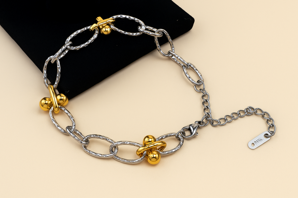 Two tone ball link bracelet