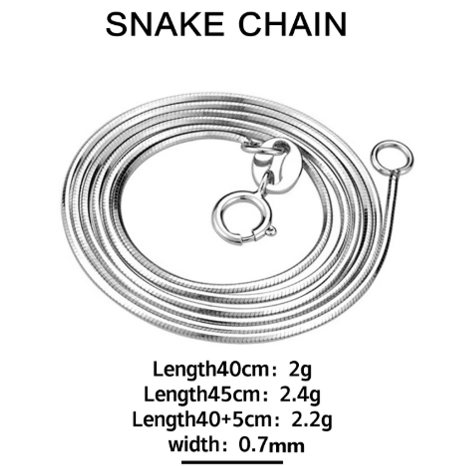 Italy S925 Sterling Silver Snake Chain Necklace | Waterproof, Hypoallergenic | 40 cm • 45 cm • 40+5 cm