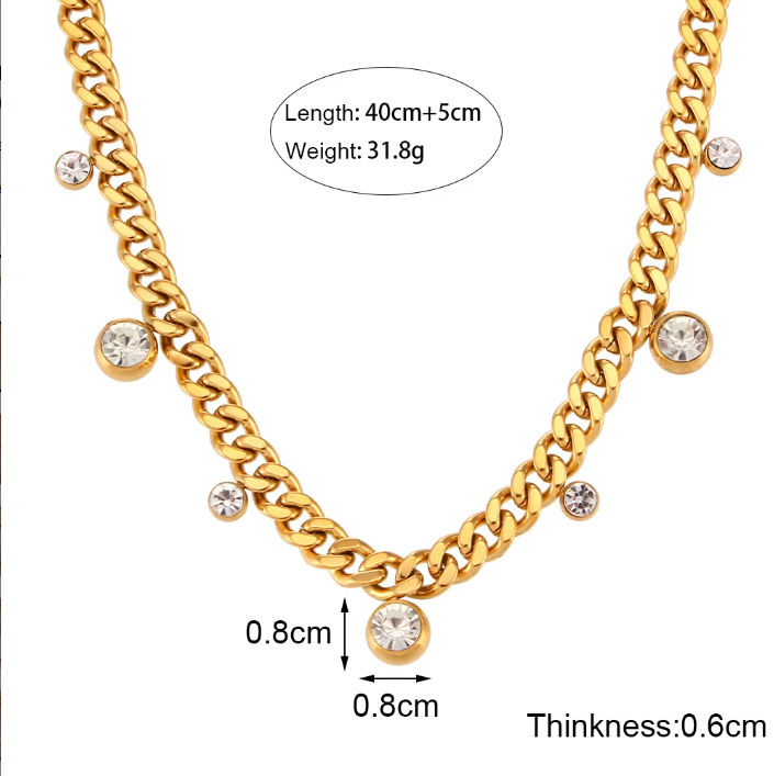 18 K Gold Plated Cuban Chair with Round Zirconia Charms