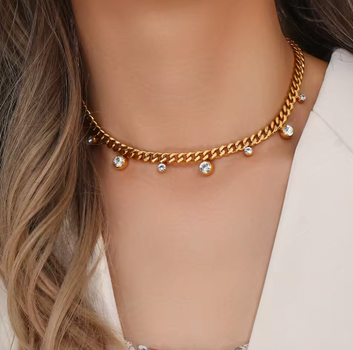 18 K Gold Plated Cuban Chair with Round Zirconia Charms