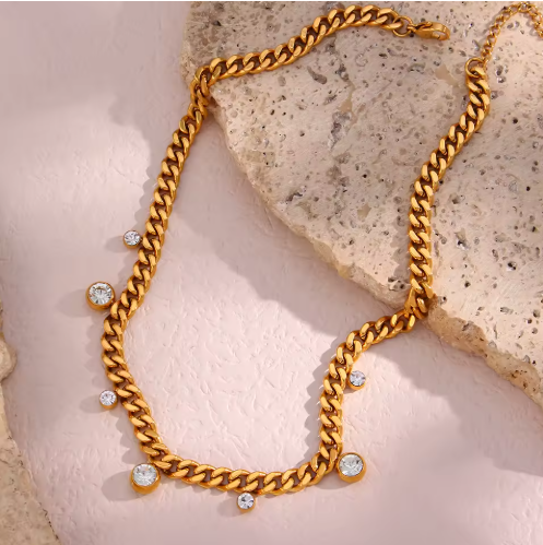 18 K Gold Plated Cuban Chair with Round Zirconia Charms