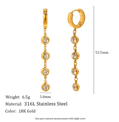 18K Gold Plated Hoops With Dangling Cubic Zirconia