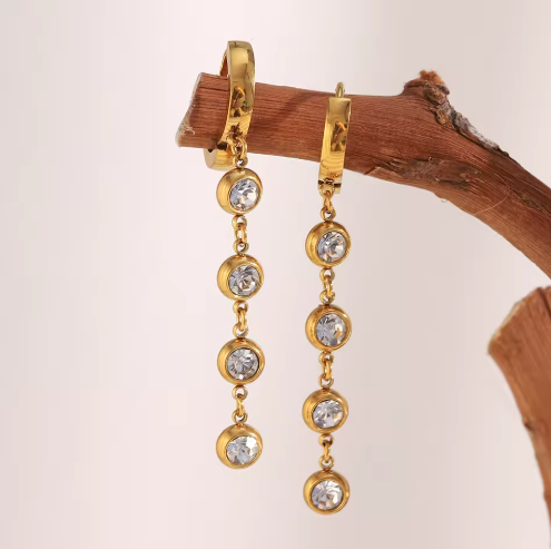 18K Gold Plated Hoops With Dangling Cubic Zirconia