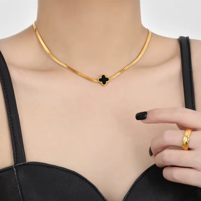 Gold Plated Clover Snake Chain Necklace