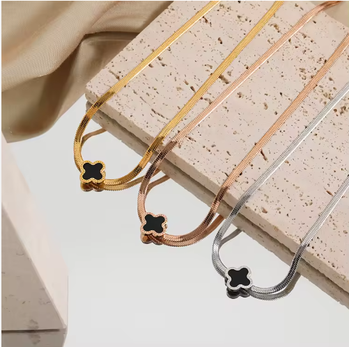 Gold Plated Clover Snake Chain Necklace