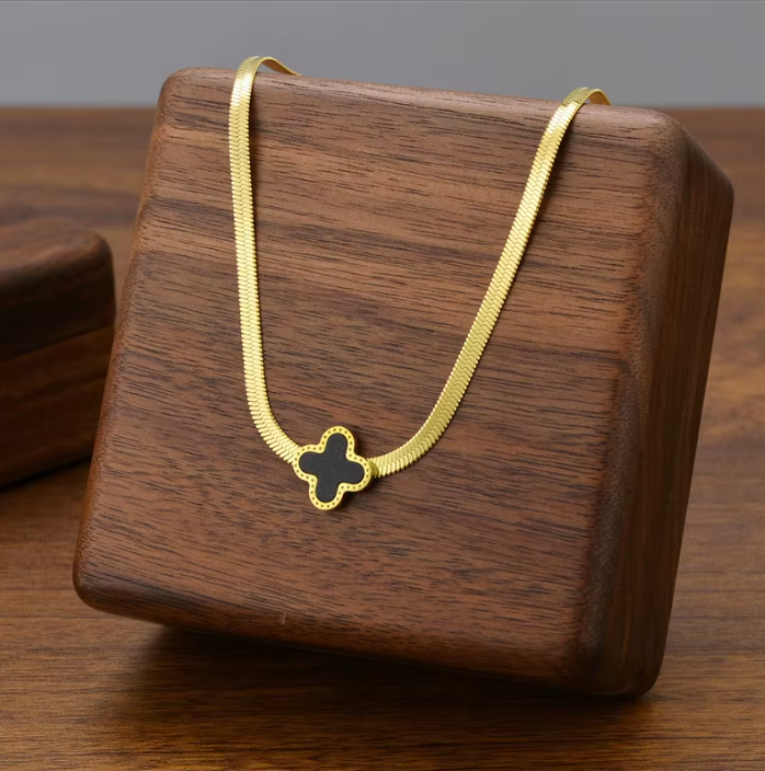 Gold Plated Clover Snake Chain Necklace
