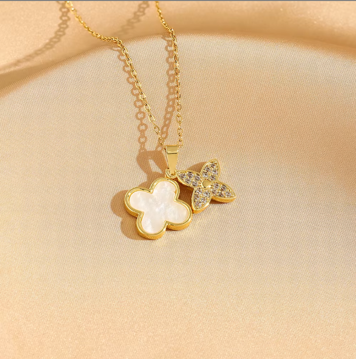 Gold Plated Double Clover Charm Necklace