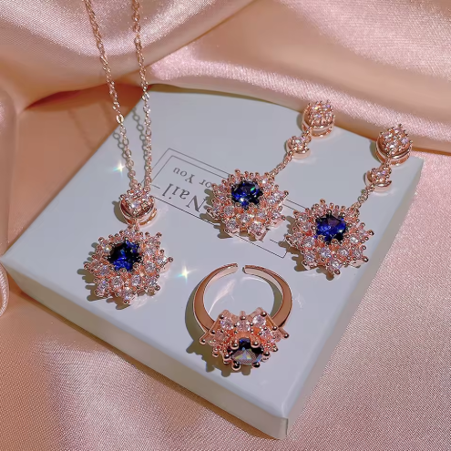 Rose Gold Plated Blue Crystal Jewelry Set