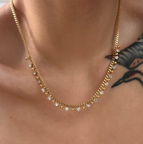 Gold Plated Crystal Station Necklace