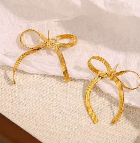 18K Gold Plated Bow Drop Earrings