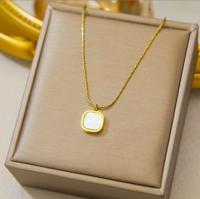 18K Gold Plated Square Pendant Necklace