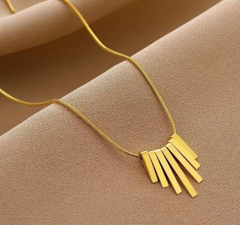 18K Gold Plated Linear Bar Pendant Necklace