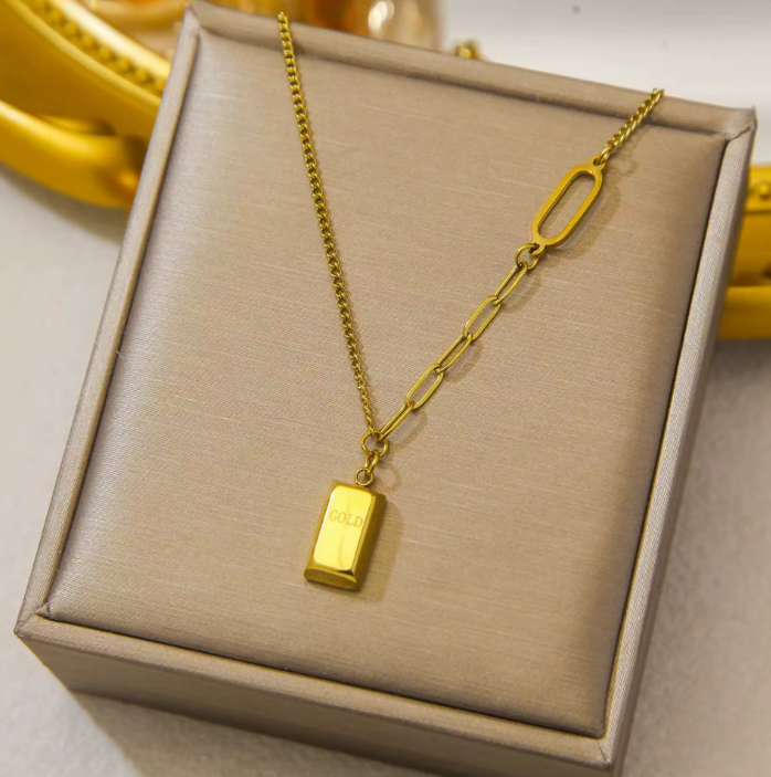 18K Gold Plated “Gold Bar” Pendant Necklace