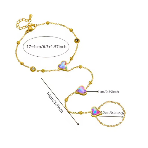 18K Gold Plated Heart Hand Chain Ring Bracelet