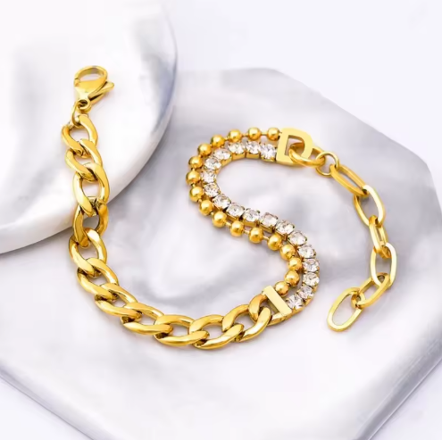 18K Gold Plated Crystal Chain Bracelet