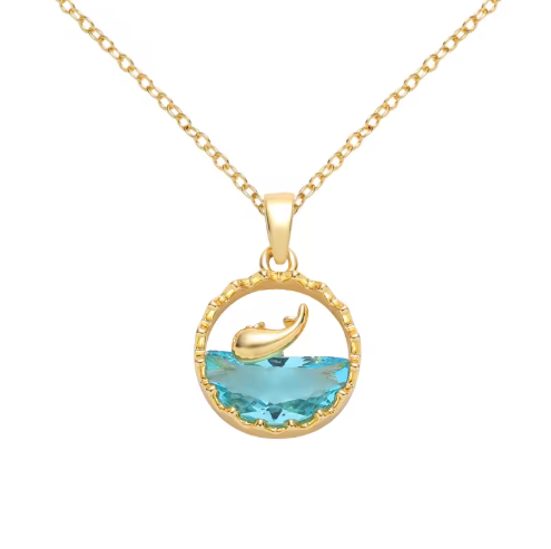 18K Gold Plated Ocean Wave Crystal Pendant Necklace