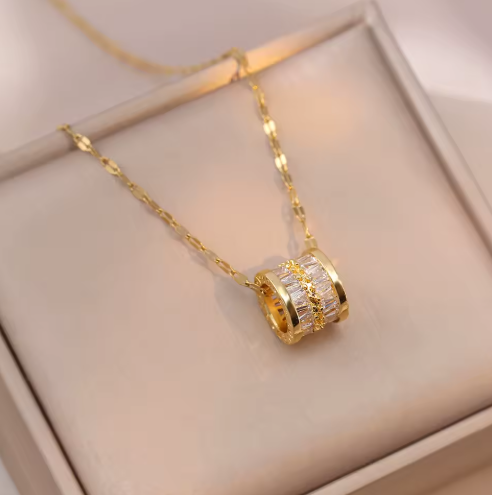 18K Gold-Plated Baguette Barrel Pendant Necklace