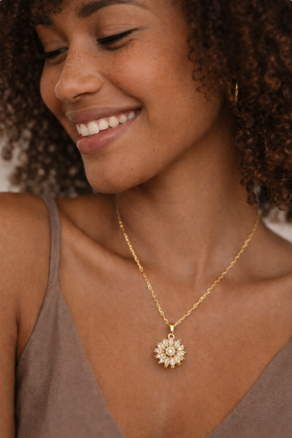 18K Gold-Plated Spinning Sunburst Wheel Pendant Necklace