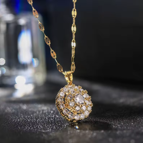 18K Gold-Plated Spinning Halo Disc Necklace