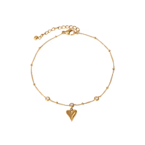 18K Gold-Plated Heart Charm Anklet
