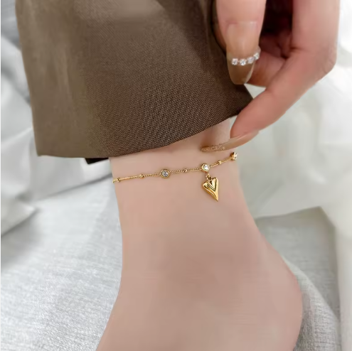 18K Gold-Plated Heart Charm Anklet
