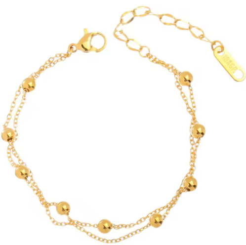 18K Gold-Plated Double Layer Bead Anklet