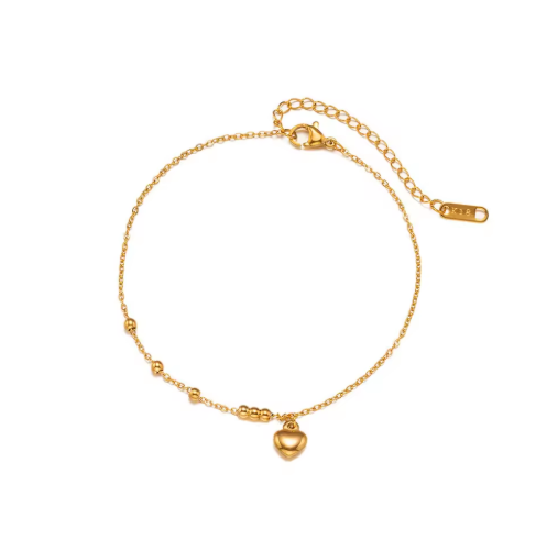 18K Gold-Plated Mini Heart Charm Anklet